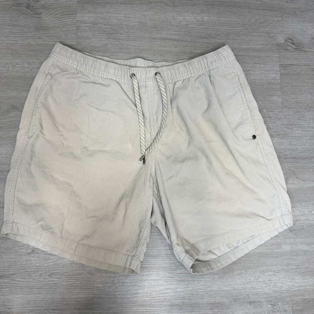 Vuori Optimist Cord Shorts Mens XL Khaki Beige Corduroy V385 Drawstring Flawed